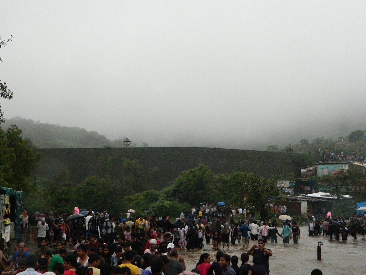 Bhushi Dam waterfall steps near Lonavala during monsoon