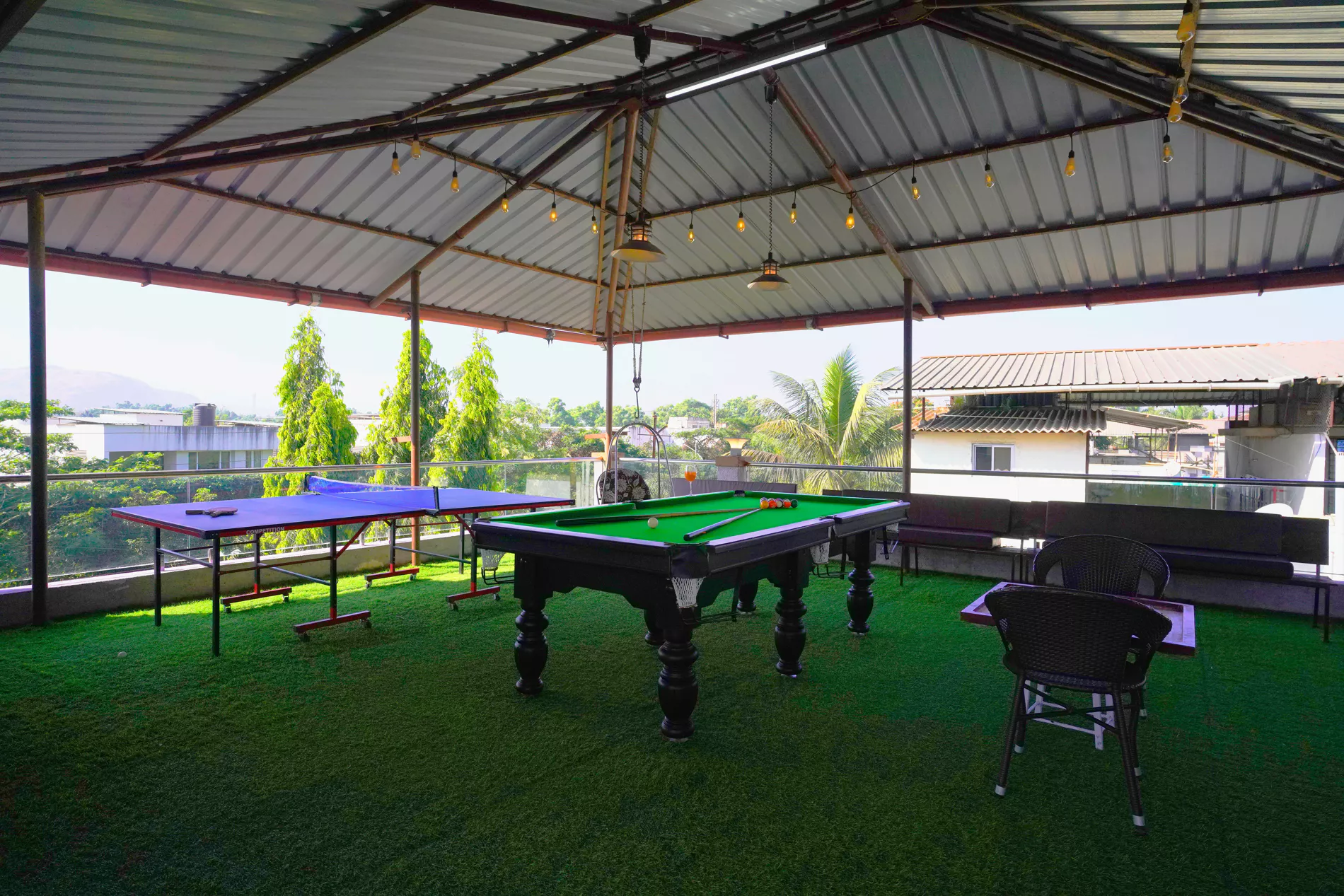 Covered rooftop terrace at LonavillaStay villa in Lonavala