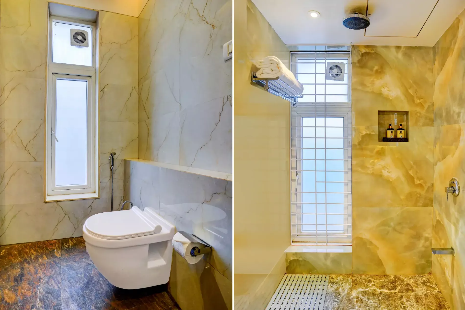 Ground-floor bathroom with rain shower at LonavillaStay villa