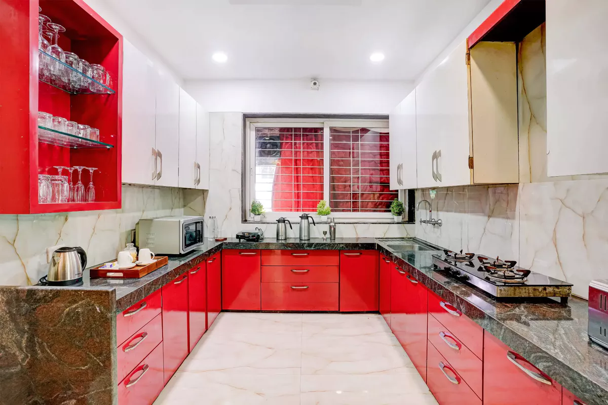 Modular kitchen at LonavillaStay villa in Lonavala