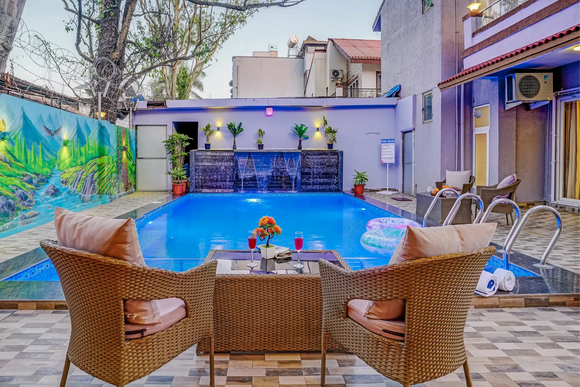 Poolside gazebo lounge at LonavillaStay private pool villa