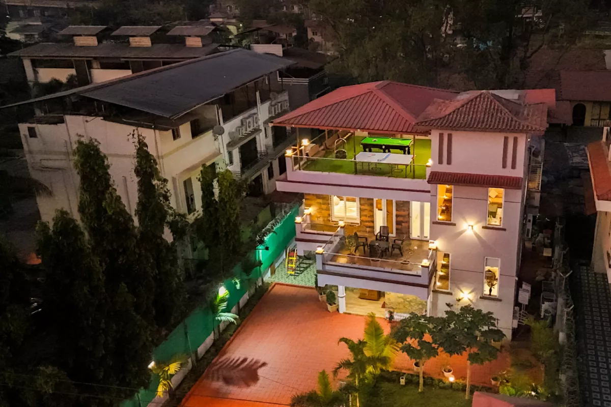 LonavillaStay 4BHK private-pool villa exterior at dusk in Lonavala